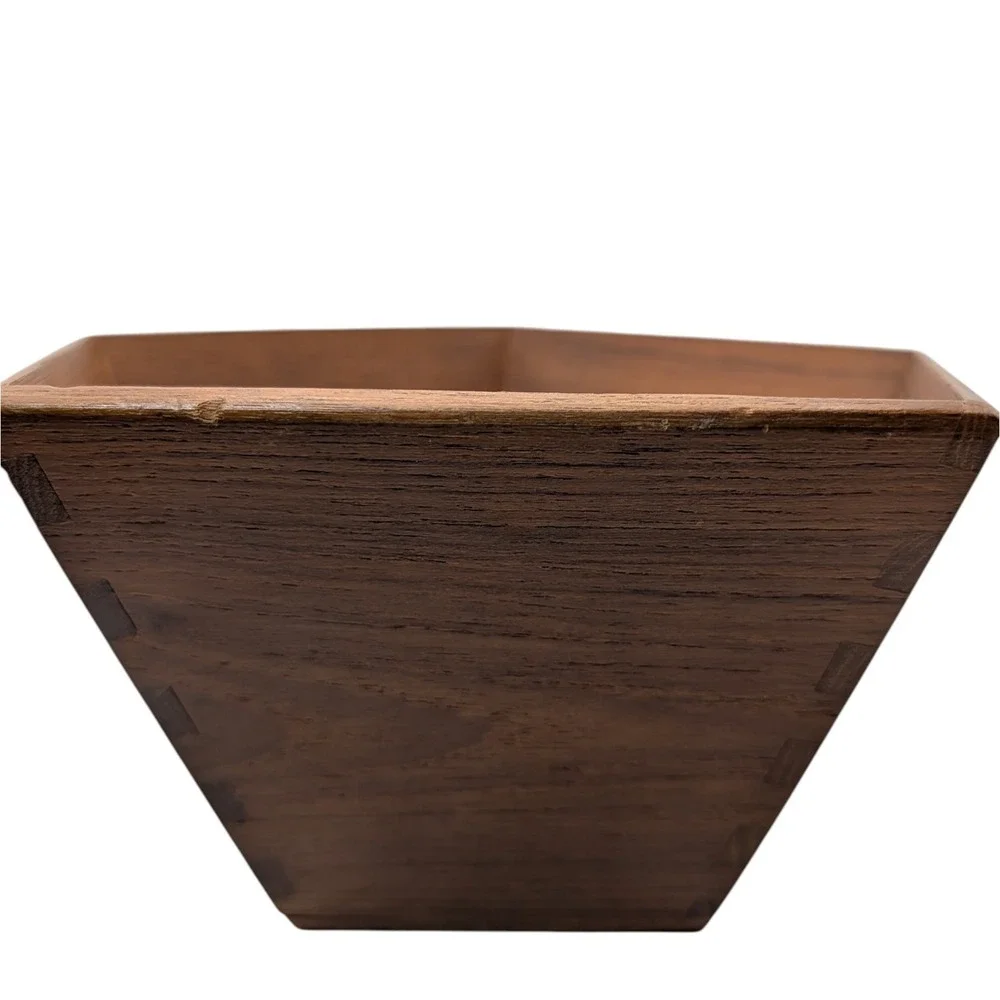 Vintage Sowe Teakwood Bowl Dovetail Handmade Pentagon Sweden Mid‎ Century SEE
